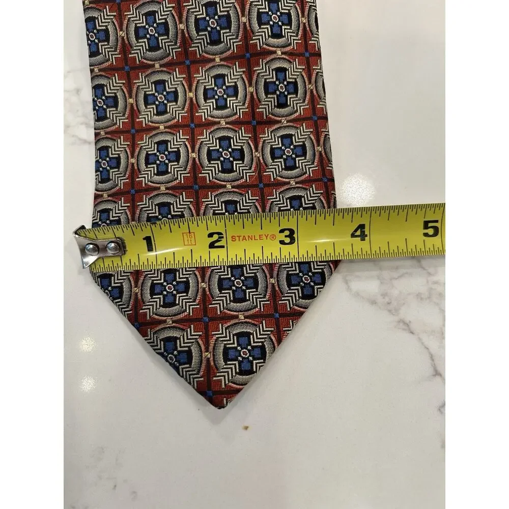 Frank Lloyd Wright Foundation Mens Tie 3.5” Brown Geometric Silk Made In Italy
